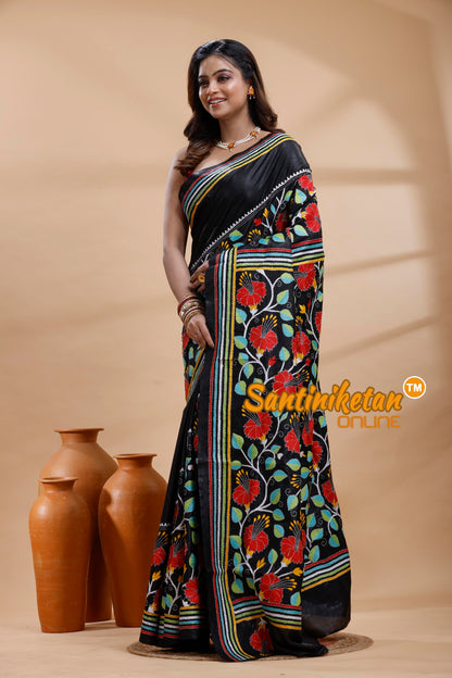 Pure Bangalore Silk Kantha Stitch Saree