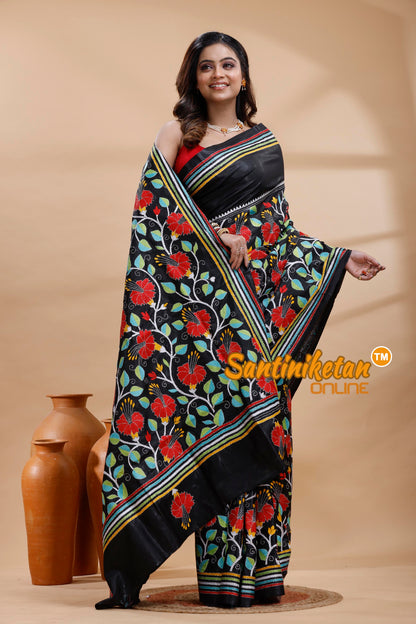 Pure Bangalore Silk Kantha Stitch Saree