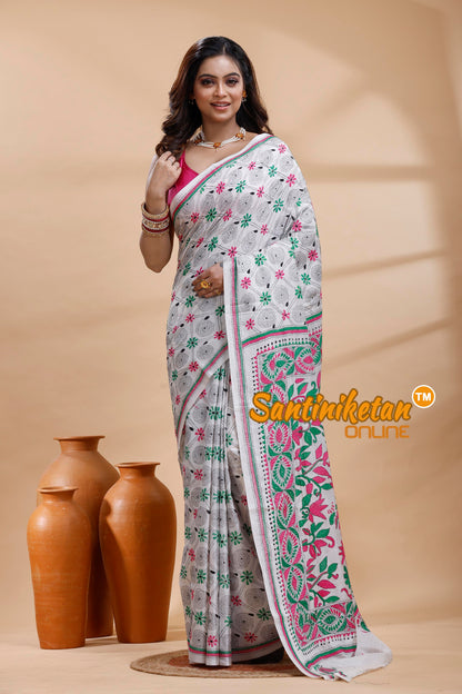 Bangalore Silk Kantha Stitch Saree