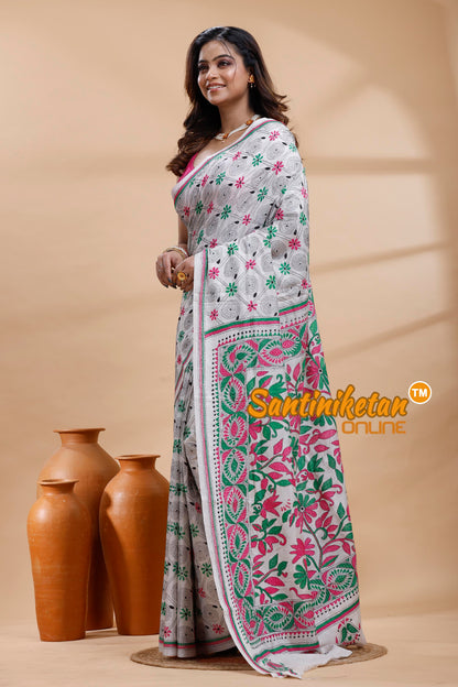 Bangalore Silk Kantha Stitch Saree
