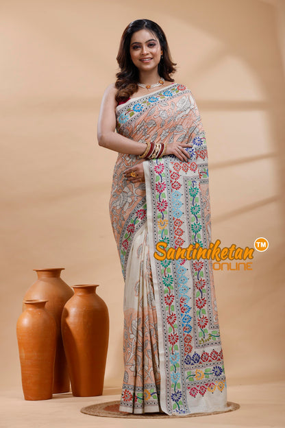 Tussar Silk Kantha Stitch Saree