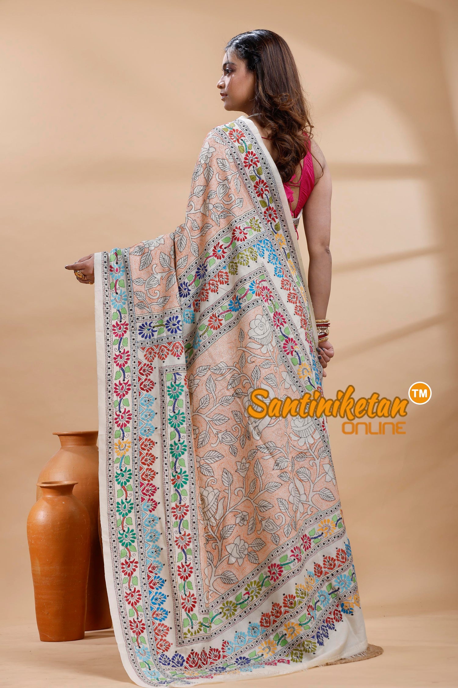 Tussar Silk Kantha Stitch Saree