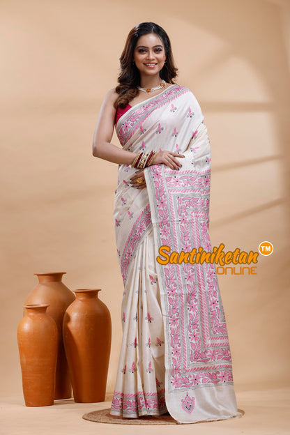 Tussar Silk Kantha Stitch Saree