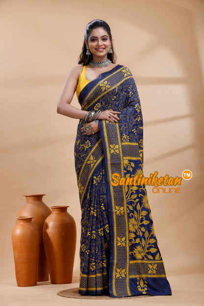 Bangalore Silk Kantha Stitch Saree