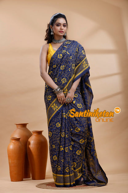 Bangalore Silk Kantha Stitch Saree