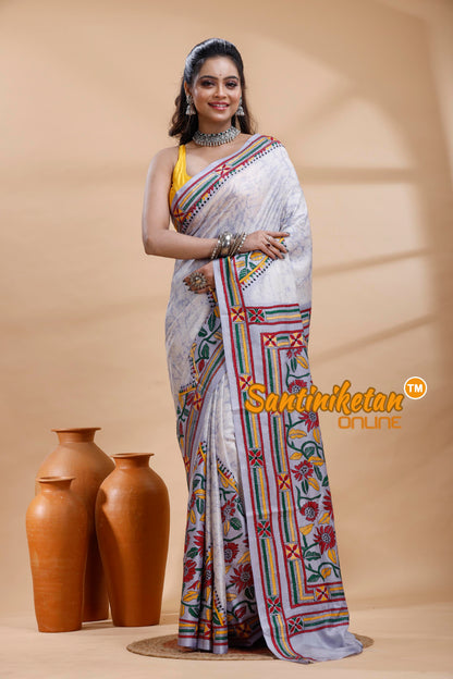 Bangalore Silk Batik Kantha Stitch Saree