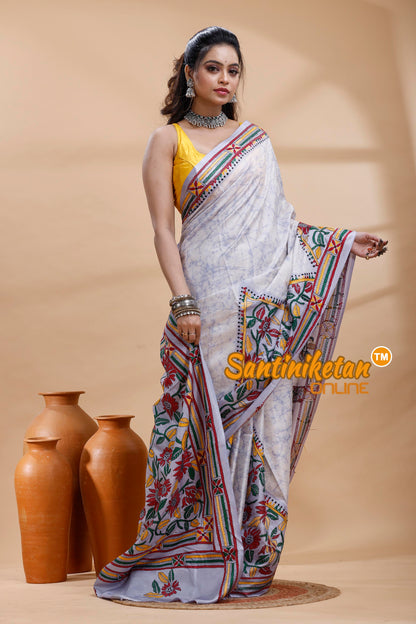 Bangalore Silk Batik Kantha Stitch Saree
