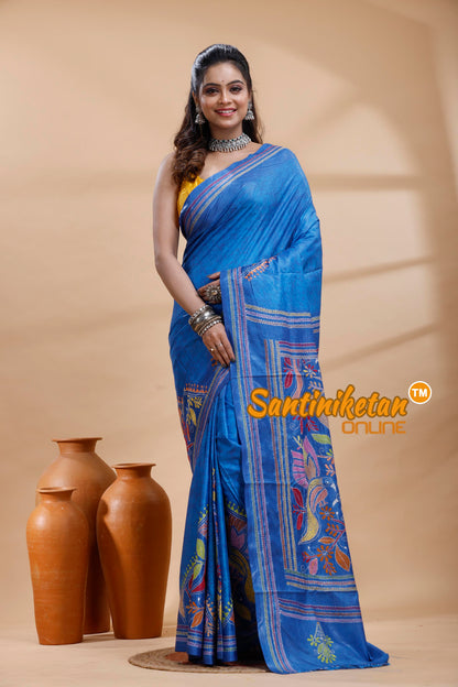 Bangalore Silk Batik Kantha Stitch Saree