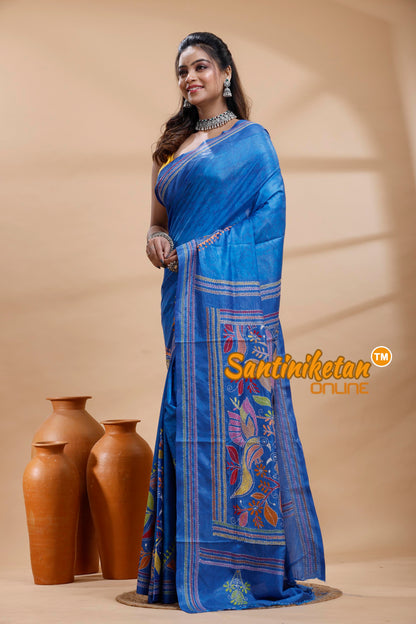 Bangalore Silk Batik Kantha Stitch Saree