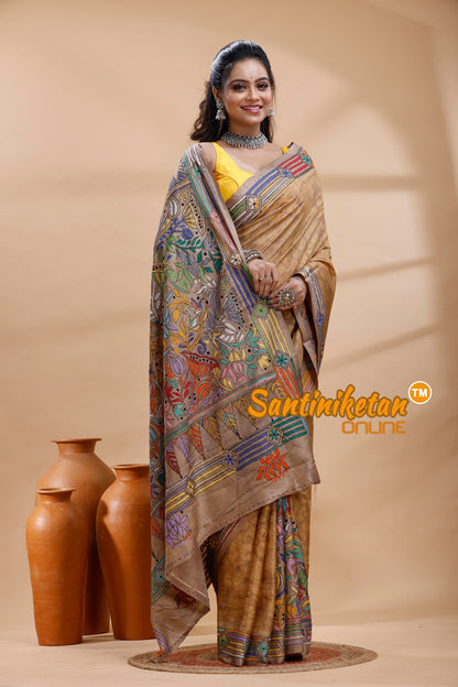 Bangalore Silk Batik Kantha Stitch Saree