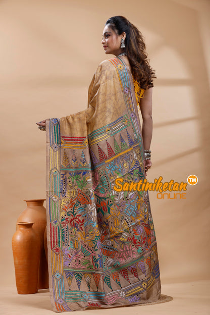Bangalore Silk Batik Kantha Stitch Saree