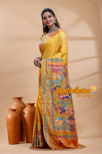 Bangalore Silk Batik Kantha Stitch Saree
