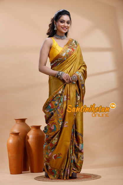 Bangalore Silk Batik Kantha Stitch Saree
