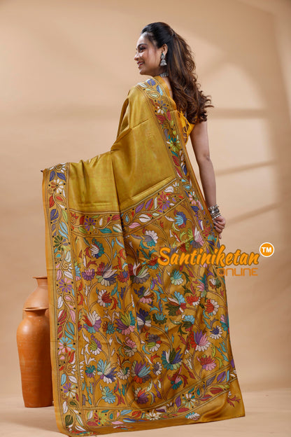 Bangalore Silk Batik Kantha Stitch Saree