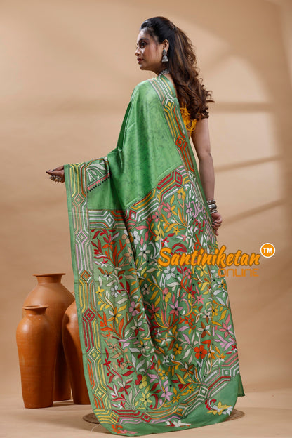 Bangalore Silk Batik Kantha Stitch Saree
