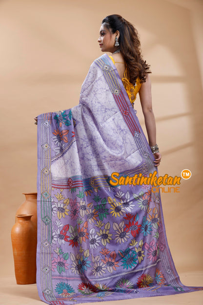 Bangalore Silk Batik Kantha Stitch Saree