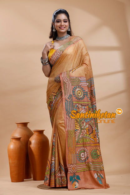 Bangalore Silk Batik Kantha Stitch Saree