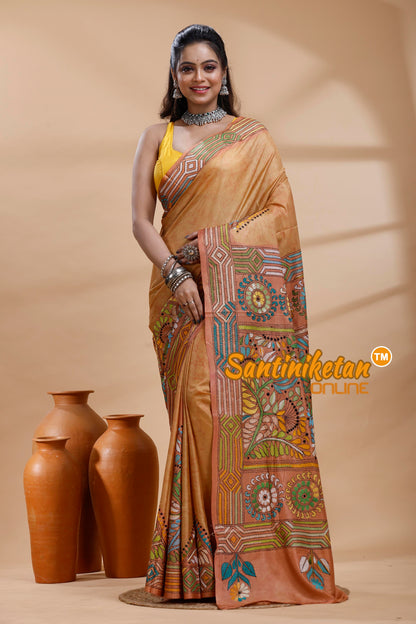 Bangalore Silk Batik Kantha Stitch Saree