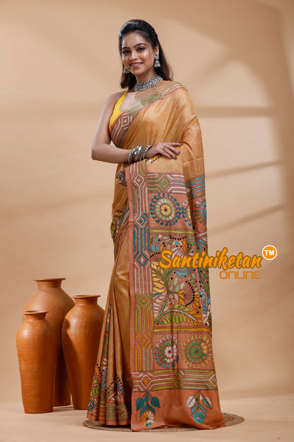Bangalore Silk Batik Kantha Stitch Saree