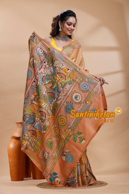Bangalore Silk Batik Kantha Stitch Saree