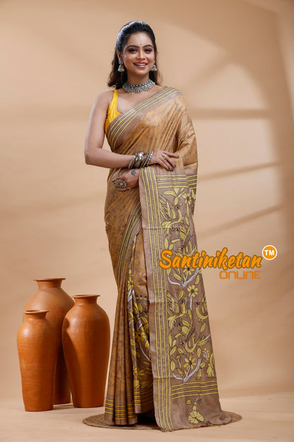 Bangalore Silk Batik Kantha Stitch Saree