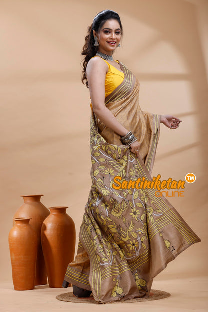 Bangalore Silk Batik Kantha Stitch Saree