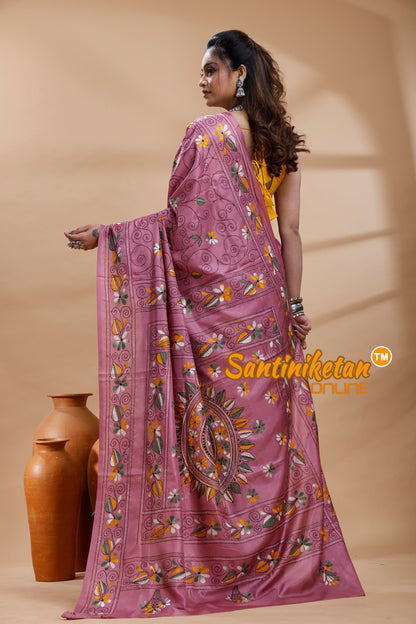 Bangalore Silk Kantha Stitch Saree