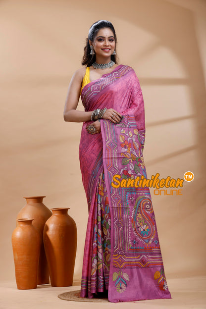 Bangalore Silk Batik Kantha Stitch Saree
