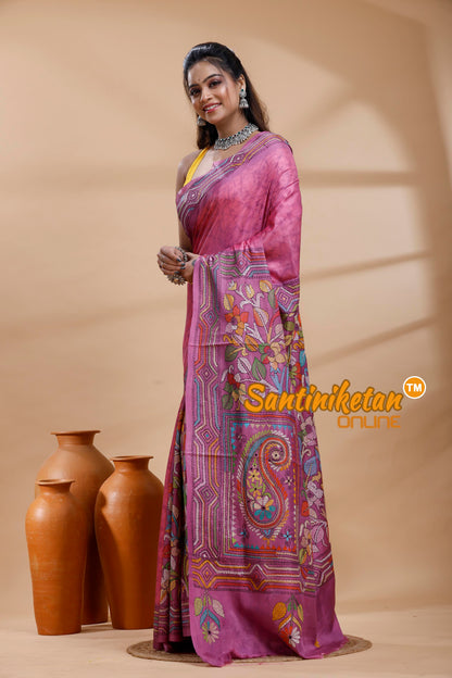 Bangalore Silk Batik Kantha Stitch Saree