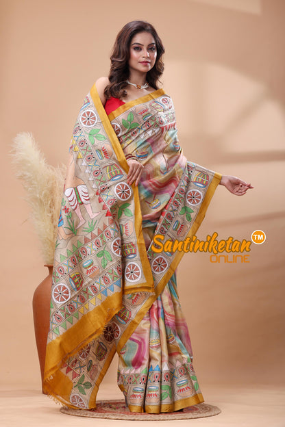 Pure Gachi Tussar Silk Kantha Stitch Saree