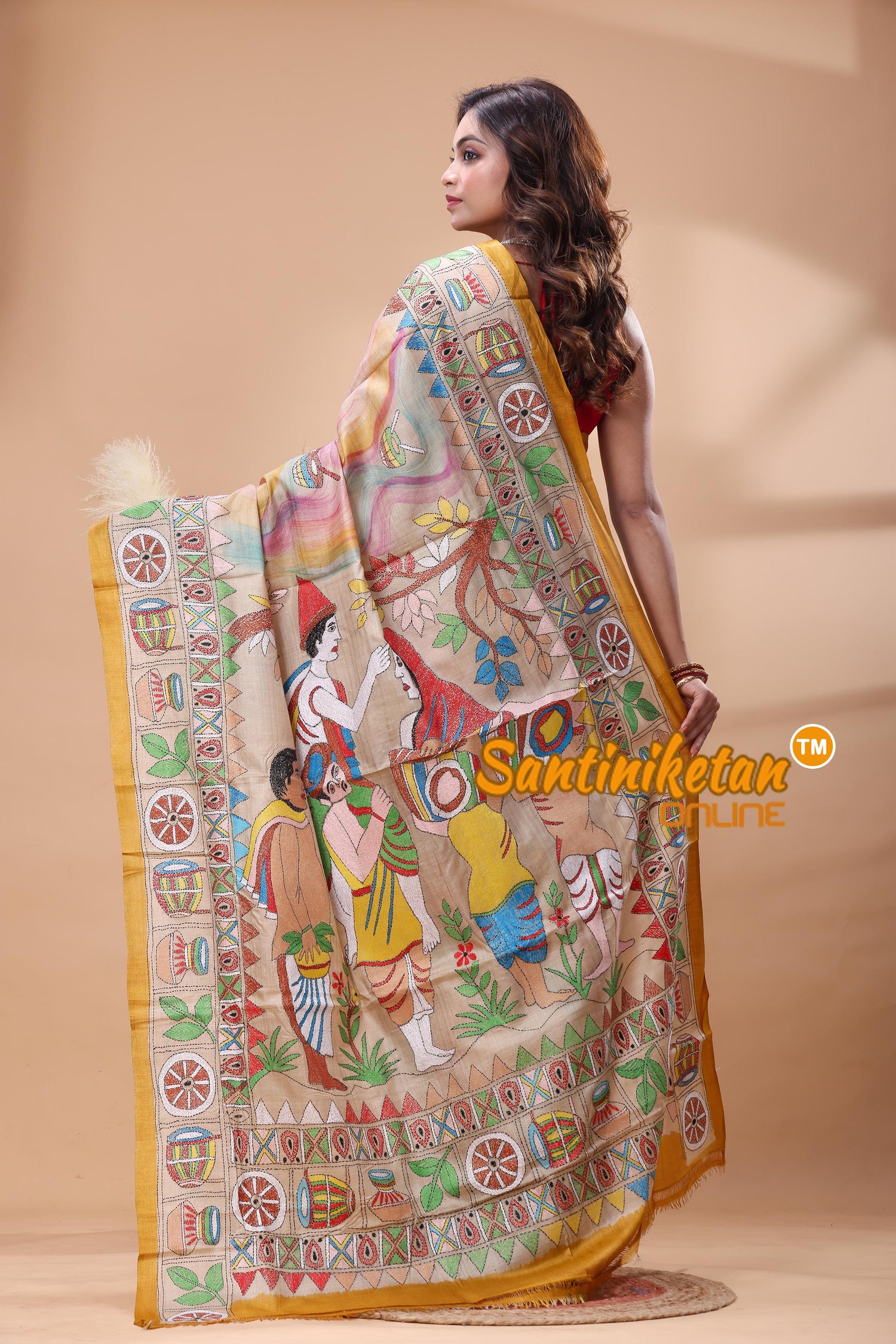 Pure Gachi Tussar Silk Kantha Stitch Saree