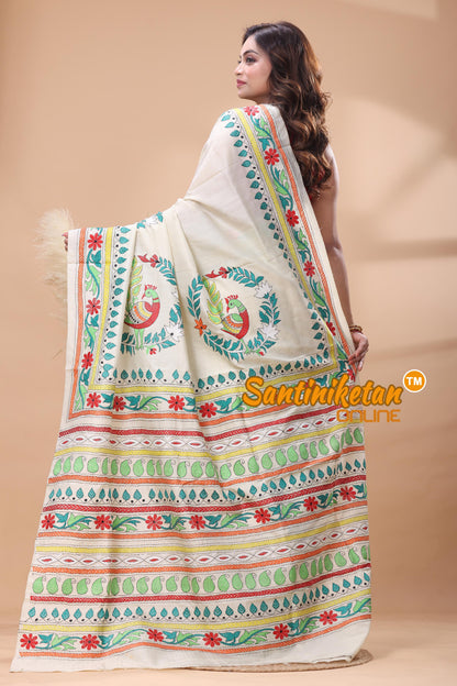 Tussar Silk Kantha Stitch Saree
