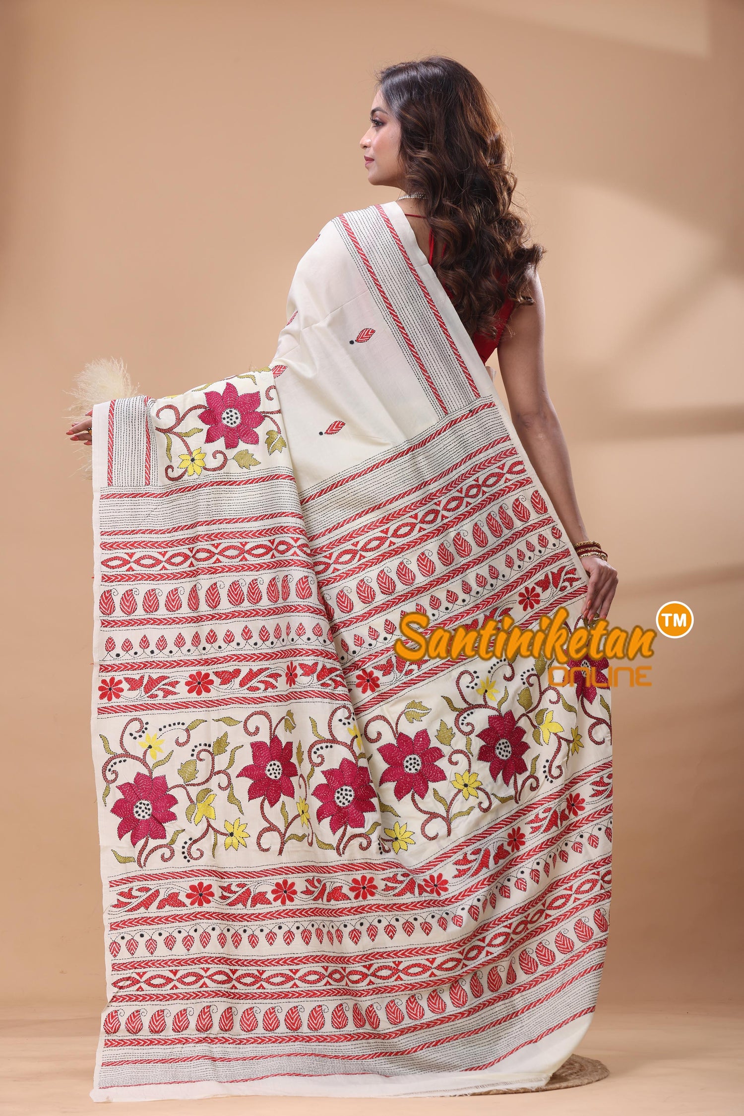 Tussar Silk Kantha Stitch Saree