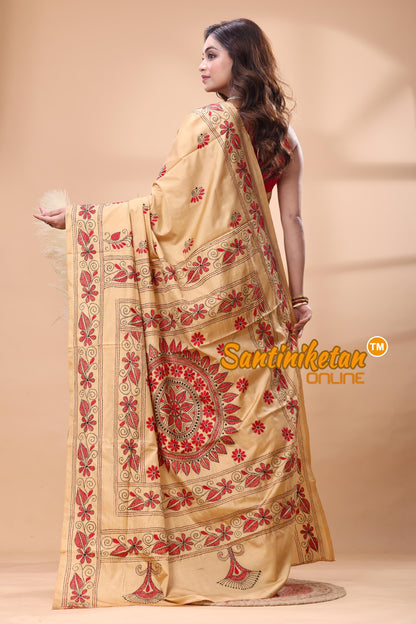 Bangalore Silk Kantha Stitch Saree