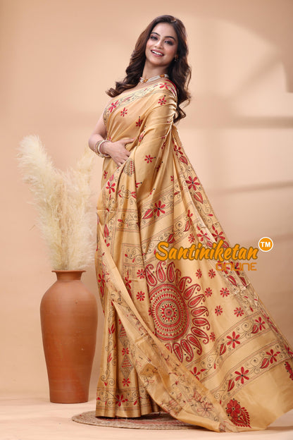 Bangalore Silk Kantha Stitch Saree