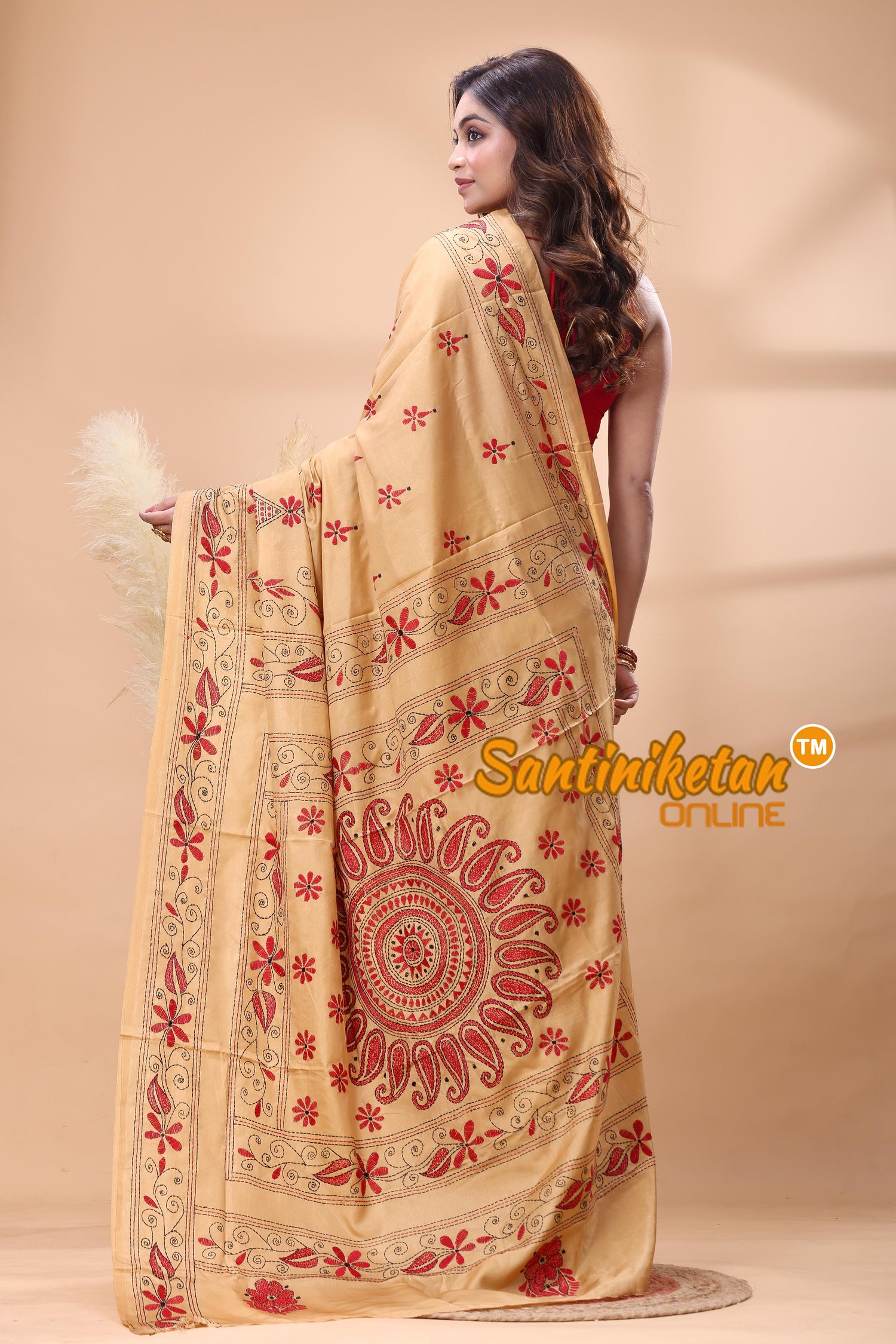 Bangalore Silk Kantha Stitch Saree