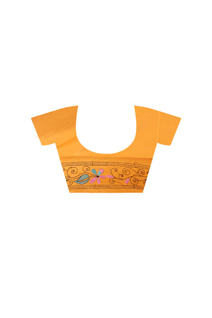 Bangalore Silk Kantha Stitch Saree