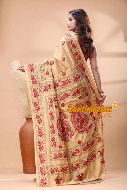 Bangalore Silk Kantha Stitch Saree