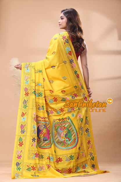 Bangalore Silk Kantha Stitch Saree