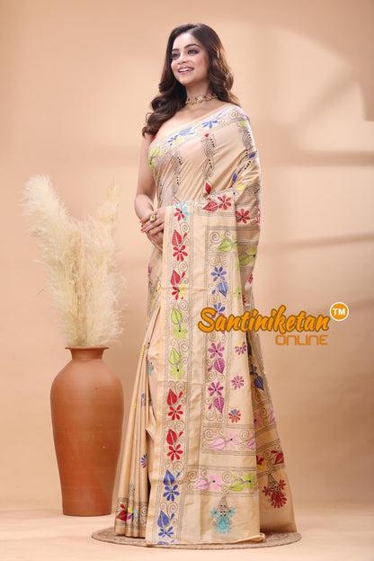 Bangalore Silk Kantha Stitch Saree