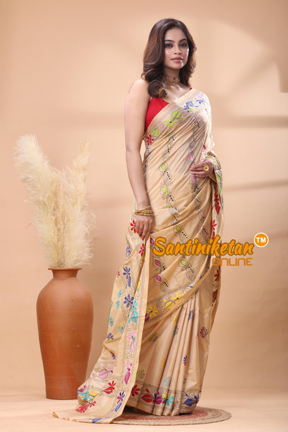 Bangalore Silk Kantha Stitch Saree
