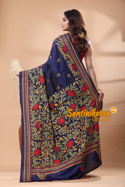 Bangalore Silk Kantha Stitch Saree