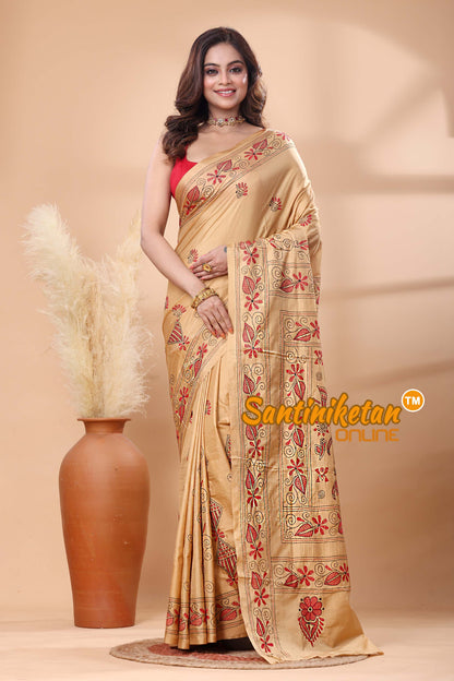 Bangalore Silk Kantha Stitch Saree