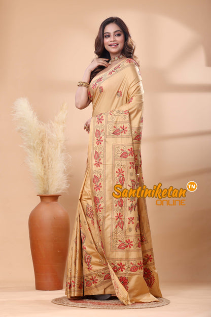 Bangalore Silk Kantha Stitch Saree