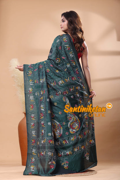 Bangalore Silk Kantha Stitch Saree