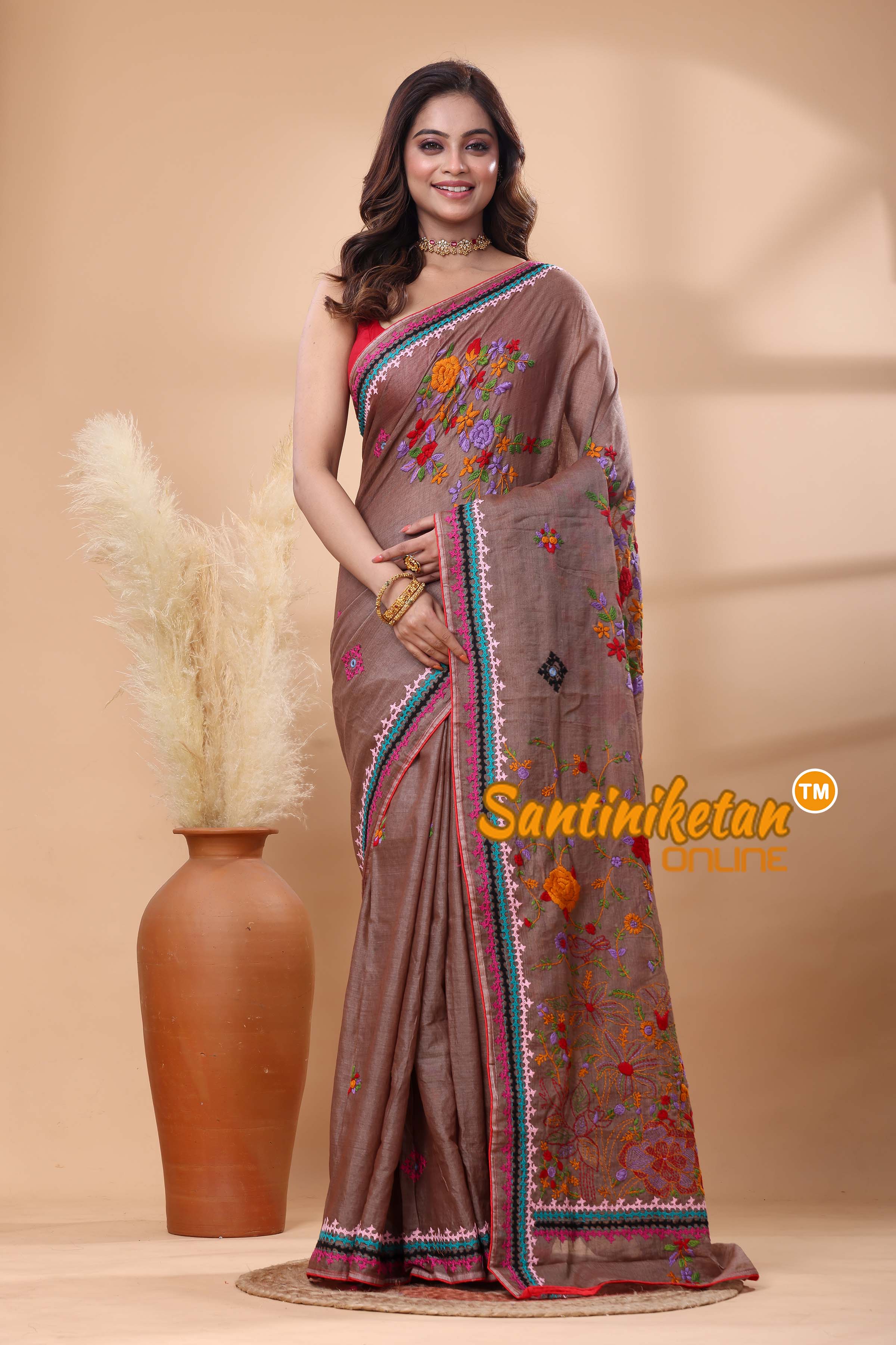 Half Tussar Bullion Stitch Saree