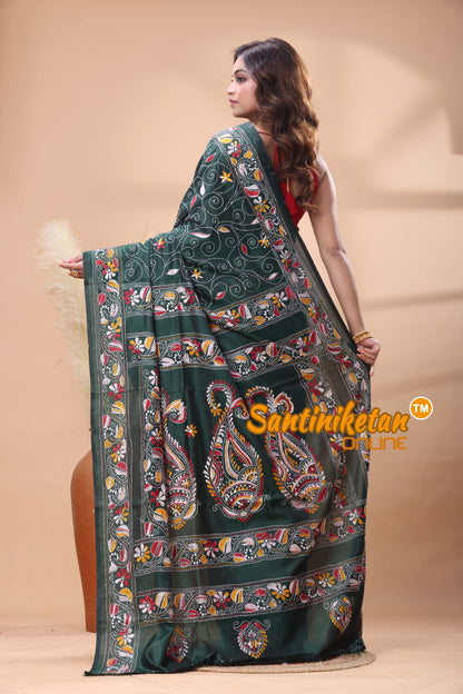 Bangalore Silk Kantha Stitch Saree
