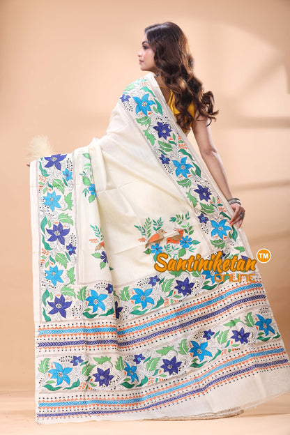 Tussar Silk Kantha Stitch Saree