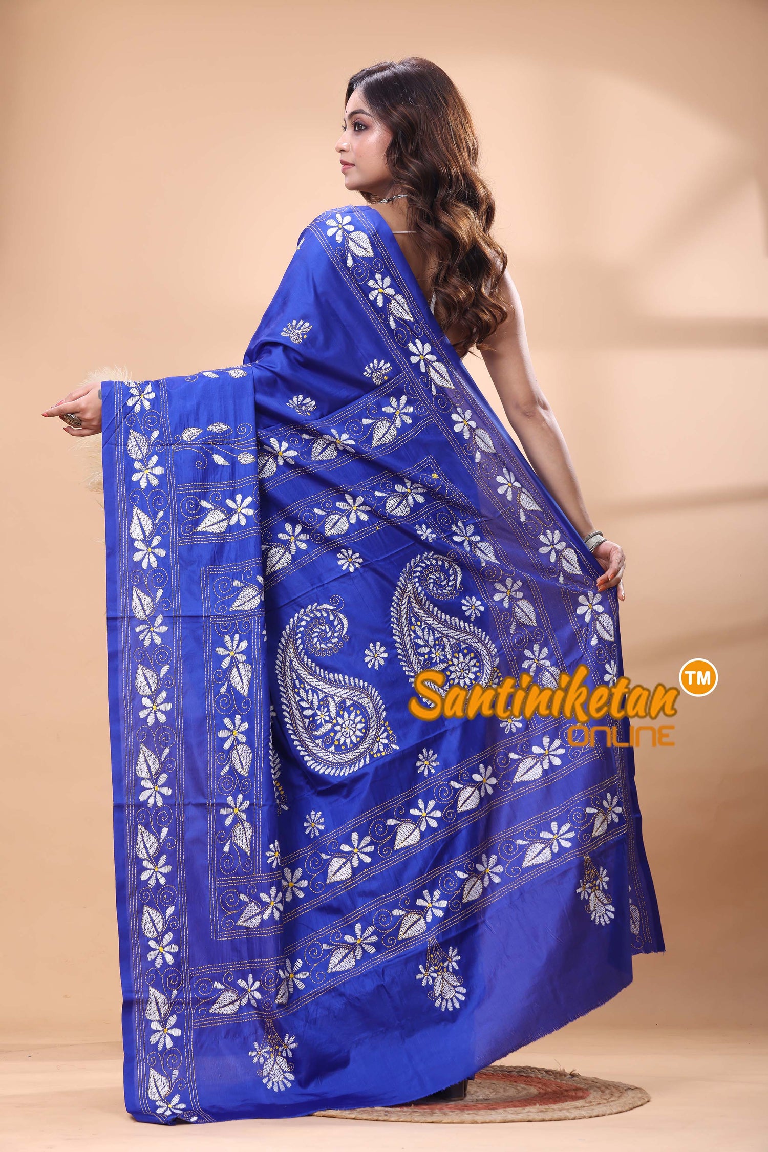 Bangalore Silk Kantha Stitch Saree