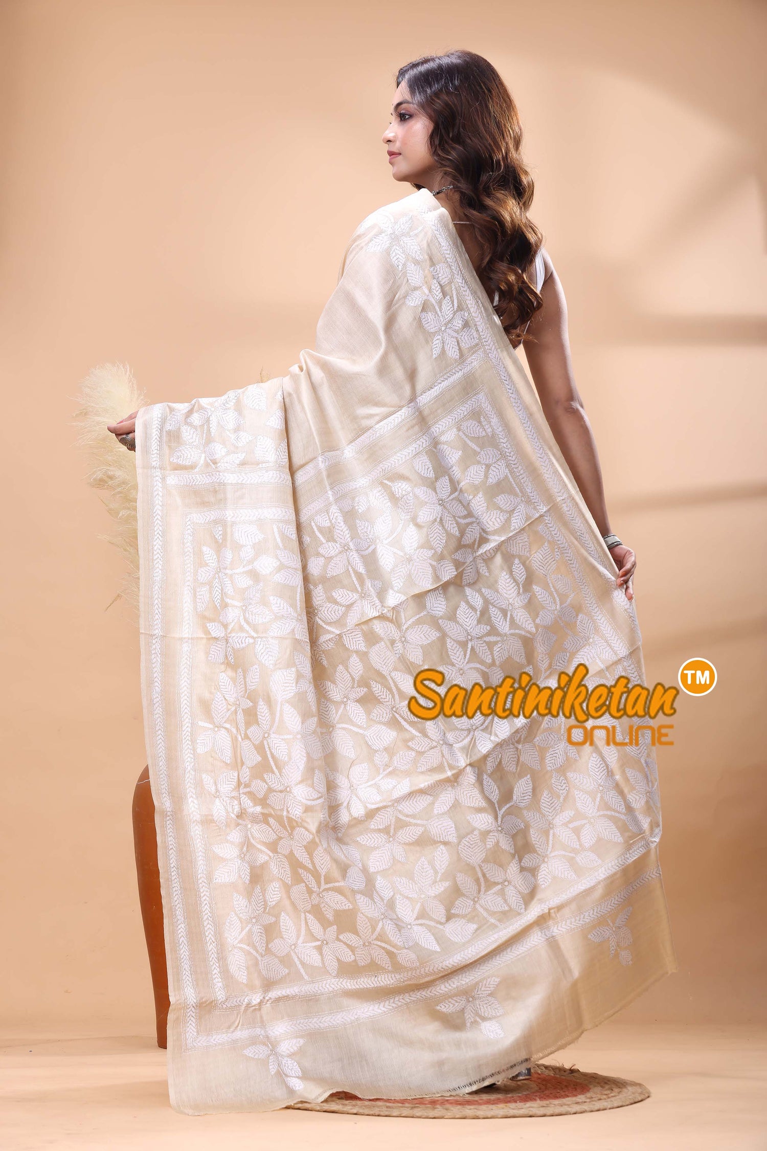 Pure Gachi Tussar Silk Kantha Stitch Saree